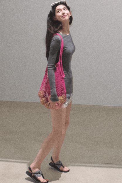 Lace-Trimmed Knit Dress