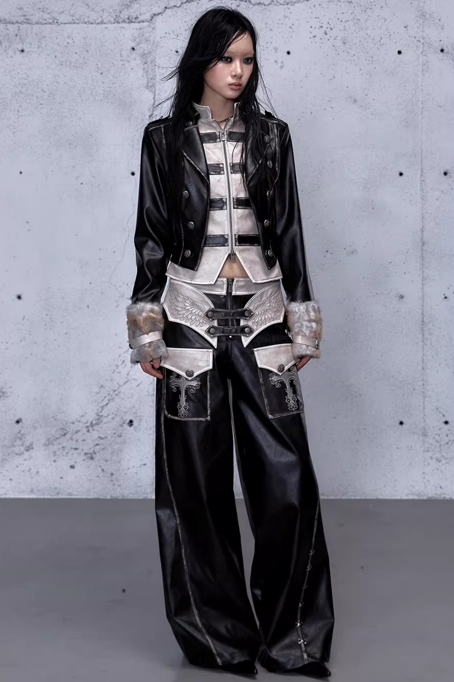Street Punk Lederjacke im Used-Look