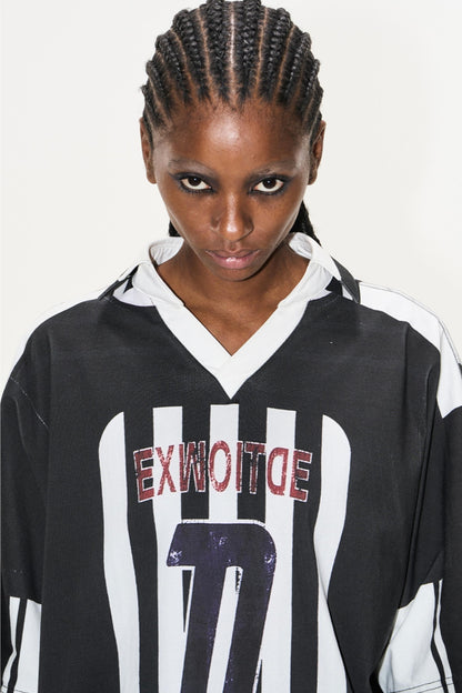 Striped V-Neck Polo Tee