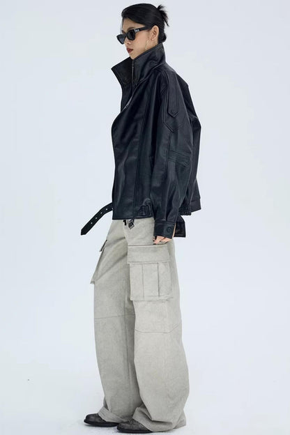 Retro Lychee Pattern Leather Jacket