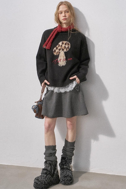 Split Wool Plaid A-Line Skirt