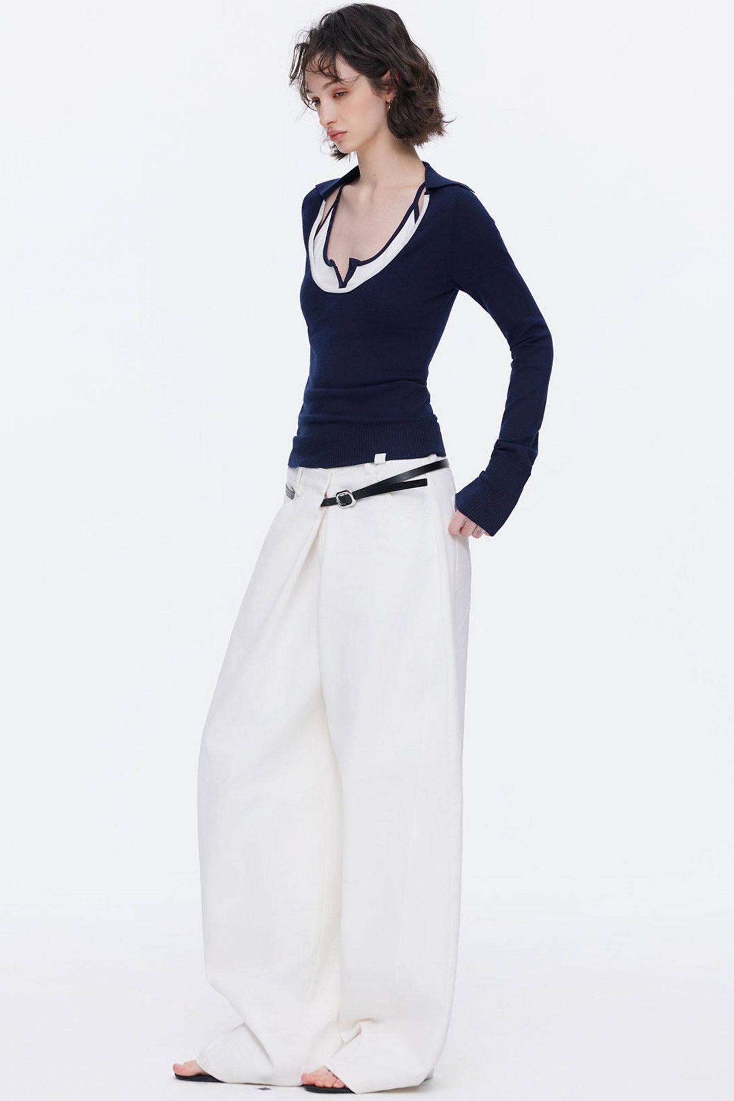 Color-Blocked Wool Knit Top Set-Up