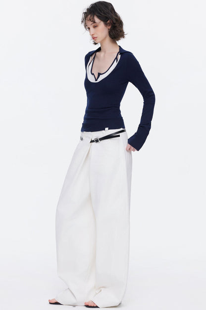 Color-Blocked Wool Knit Top Set-Up