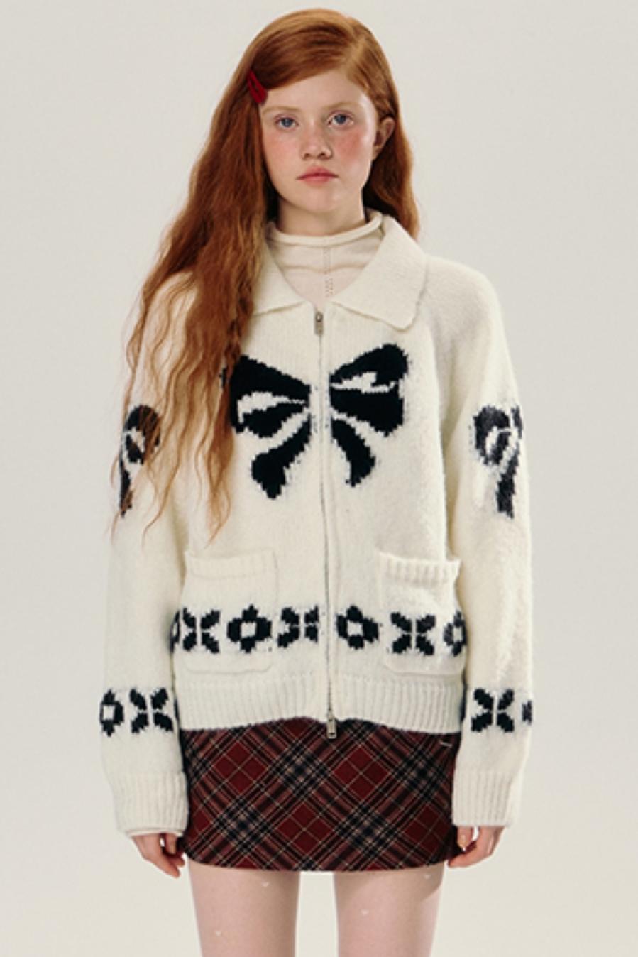 Bow Design Knitted Cardigan Jacket