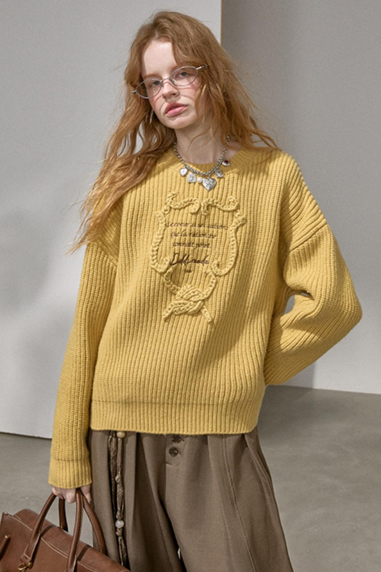 Ribbon Embroidery Crew Neck Top