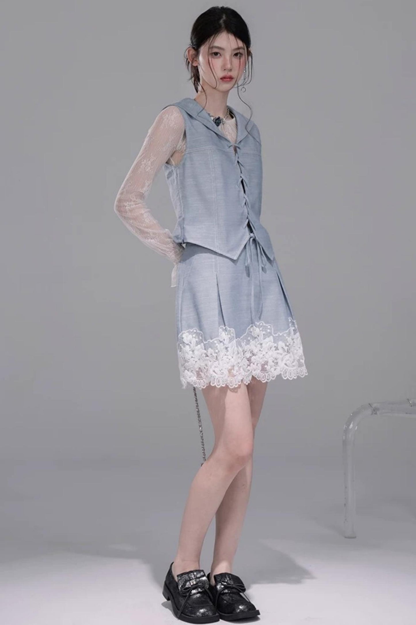 Color-Block Lace Skirt Set