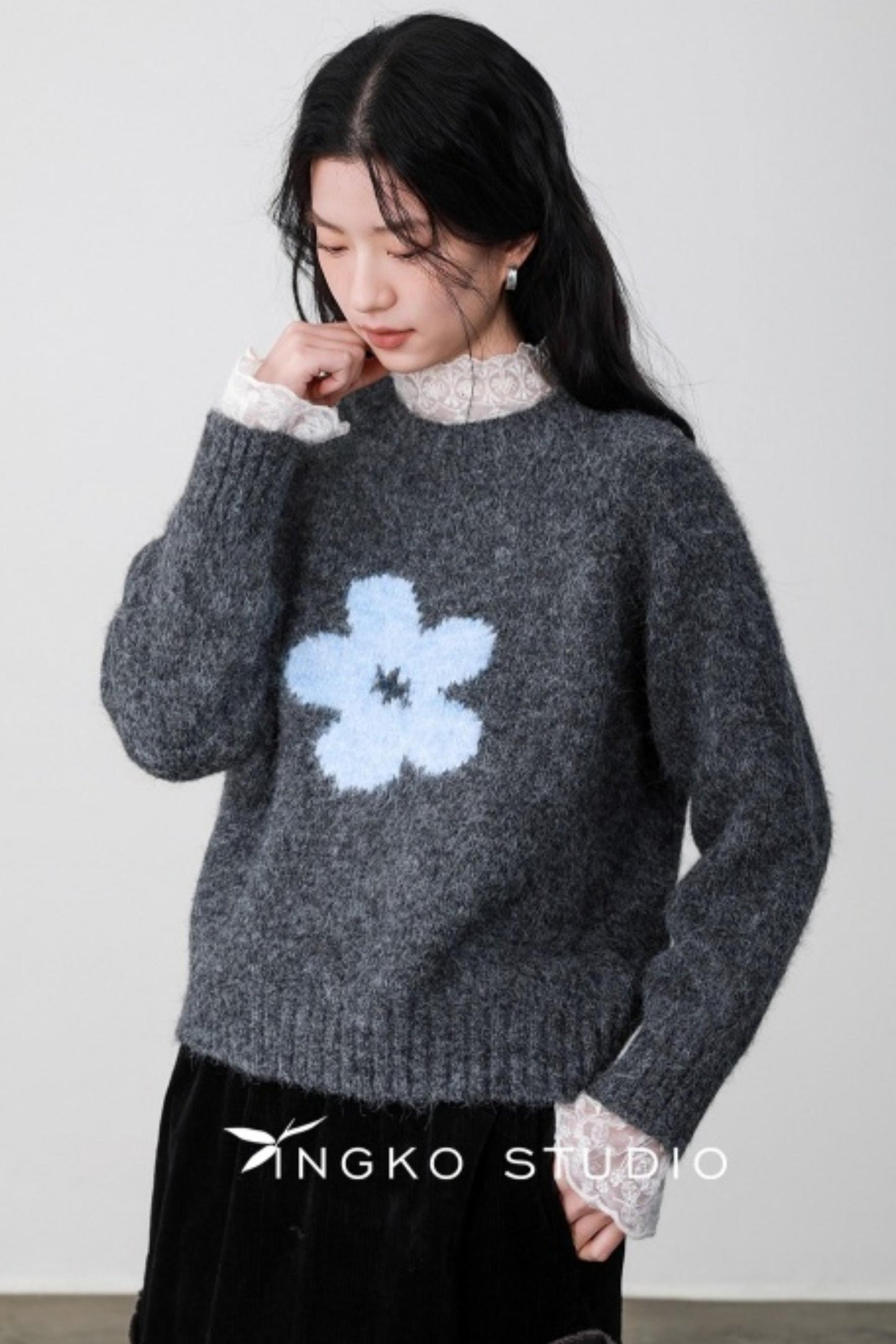 Fog Gray Floral Sweater