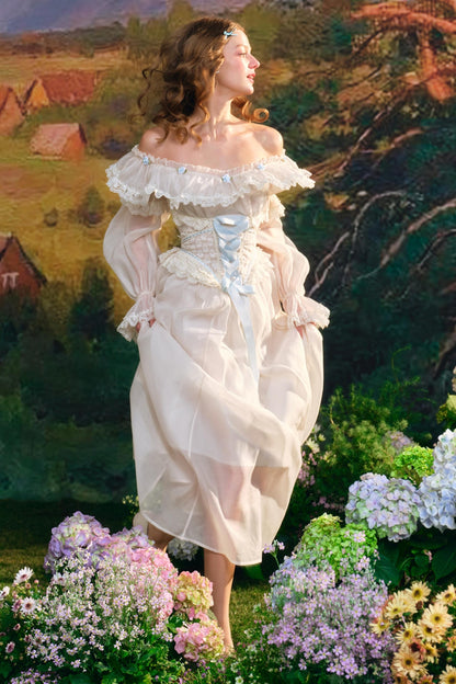 Blue Hydrangea One-Shoulder Dress