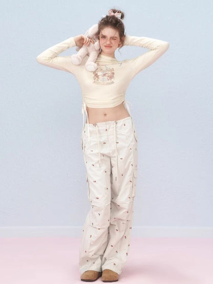 Small cherry embroidered work pants