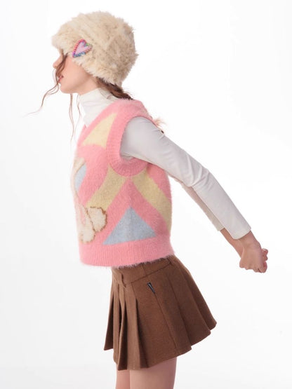 Pink Rabbit Love Knit V-Neck Sweater Vest