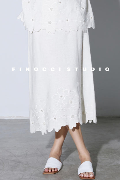 Wool Flower Embroidery Skirt Set-Up