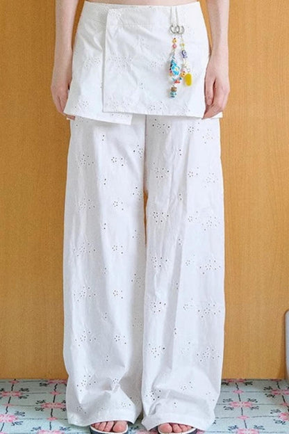 Openwork Embroidery Skirt Pants Set
