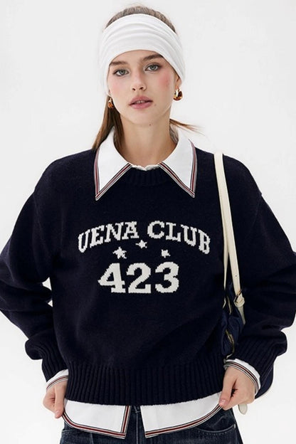 Navy Blue Wool Knit Sweater