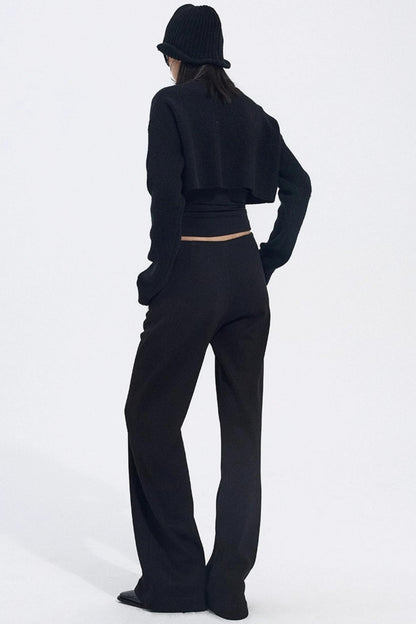 Solid V-Waist Fleece Pants