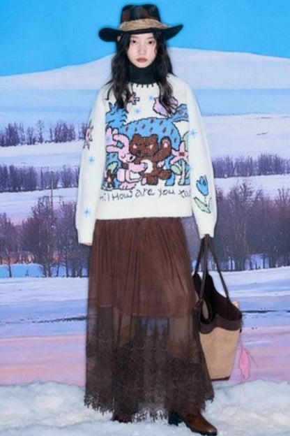 Plush Animal Jacquard Sweater