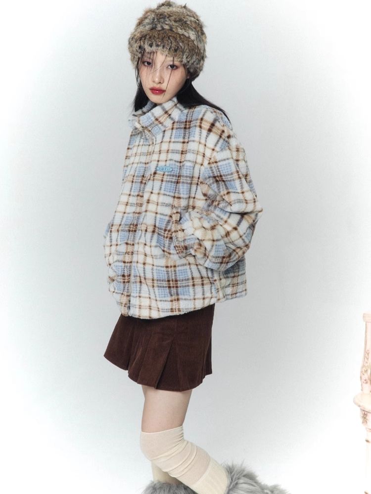 Soft Plaid Plush Thickened Jacket