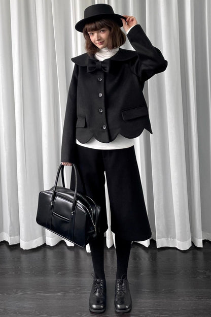 Black Woolen Bow Coat