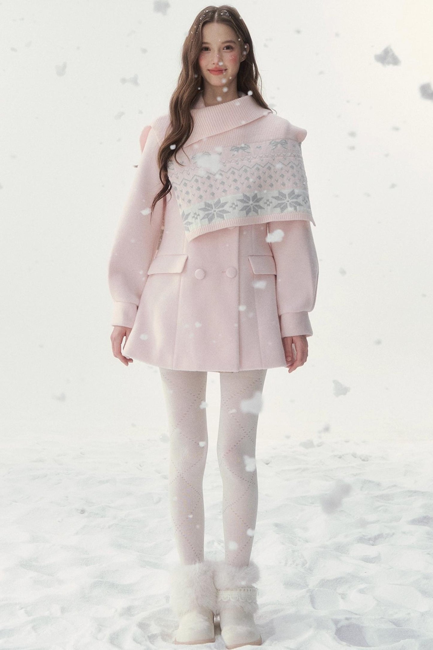 Double-Breasted Fur Collar Coat Set-Up