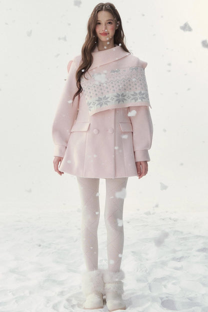 Double-Breasted Fur Collar Coat Set-Up