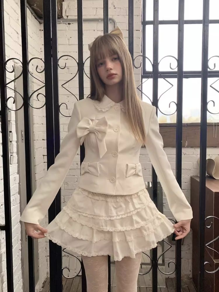 Doll neck bow lace princess design blazer