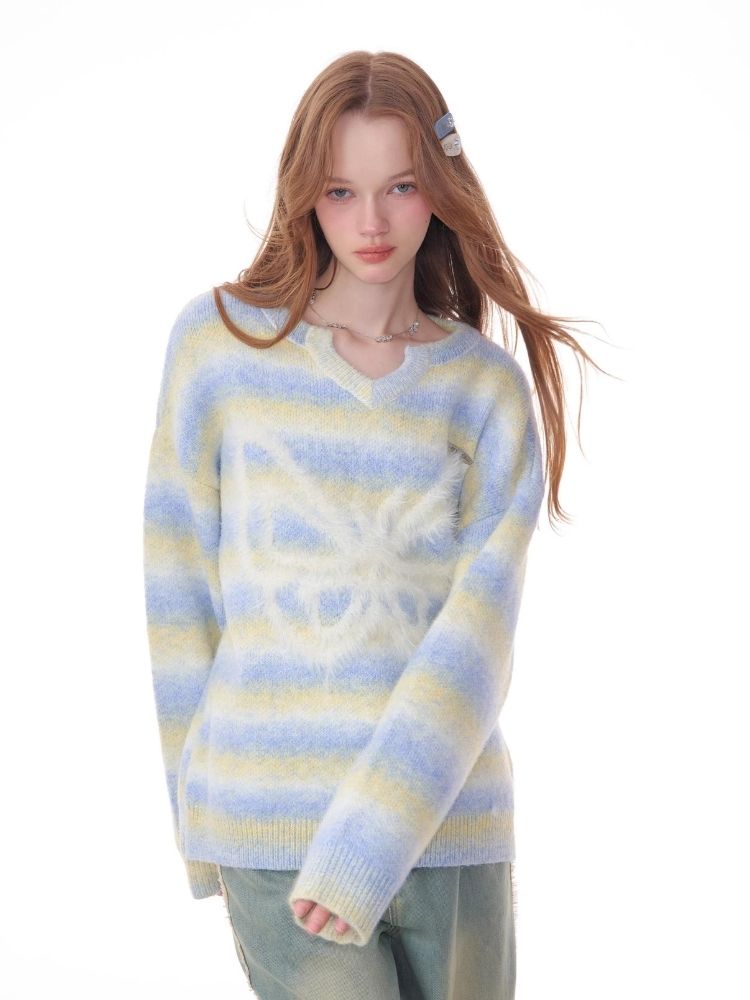 Striped Hairy Butterfly Thick Sweater