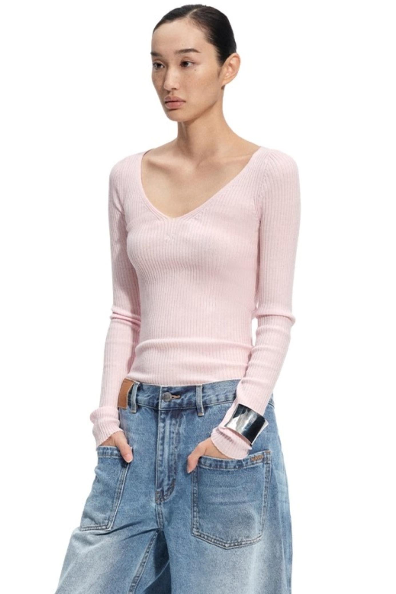 Mercerized Wool V-Neck Top