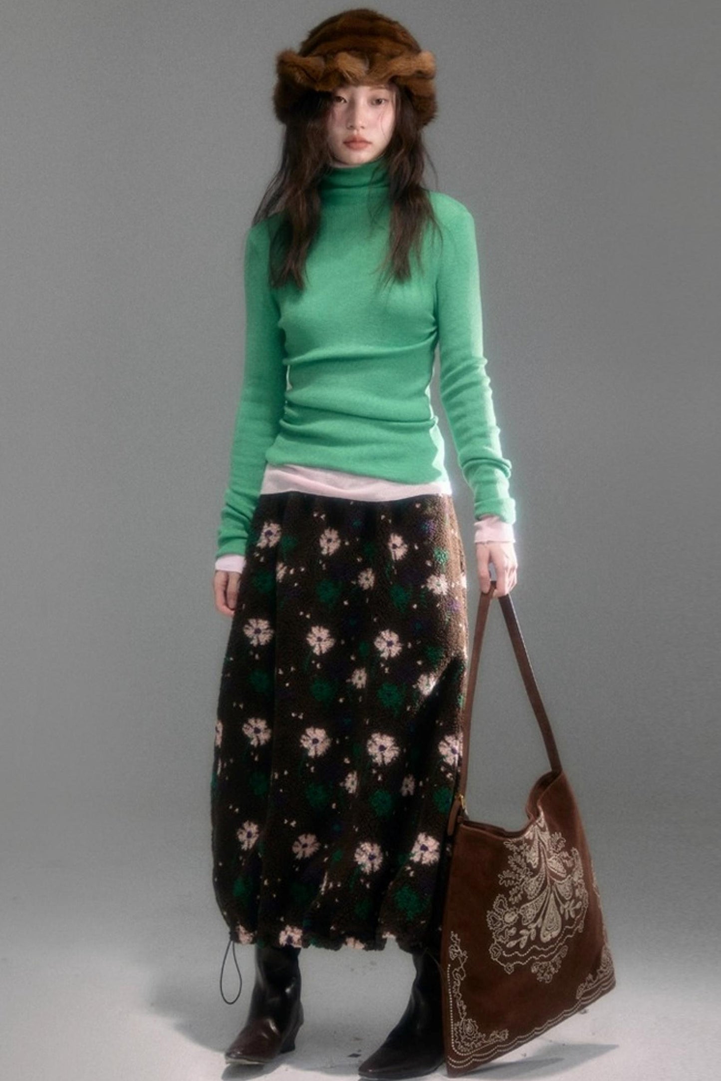 Floral Faux Lamb Wool Vest Jacket Set-Up