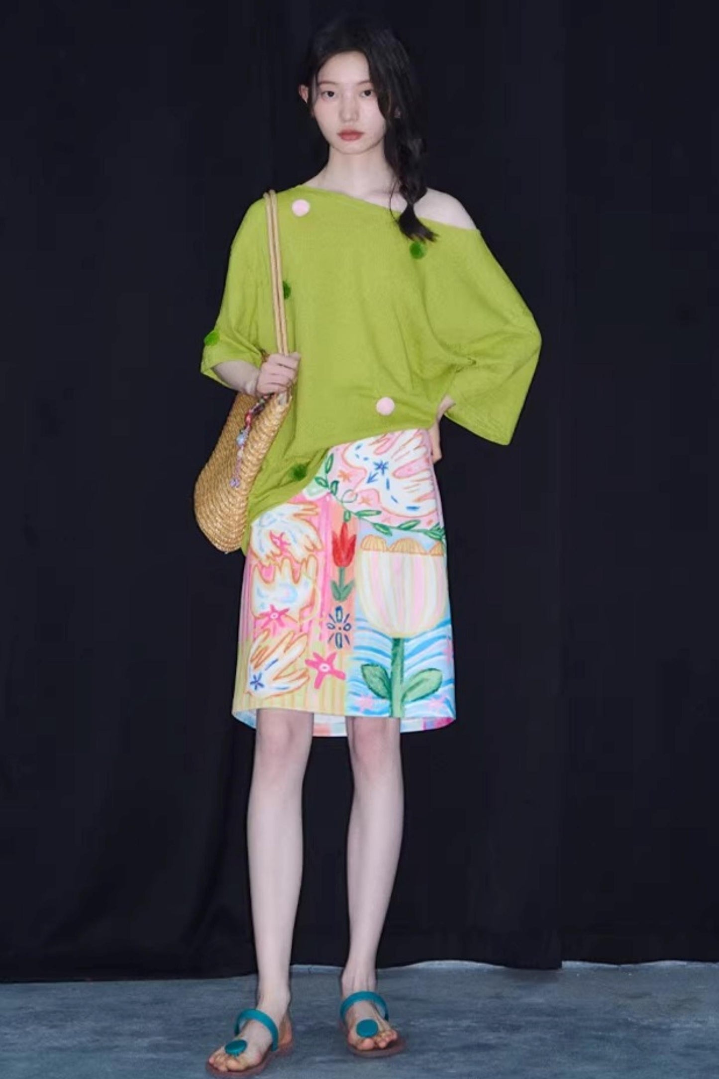Reversible Bird and Tulip Skirt