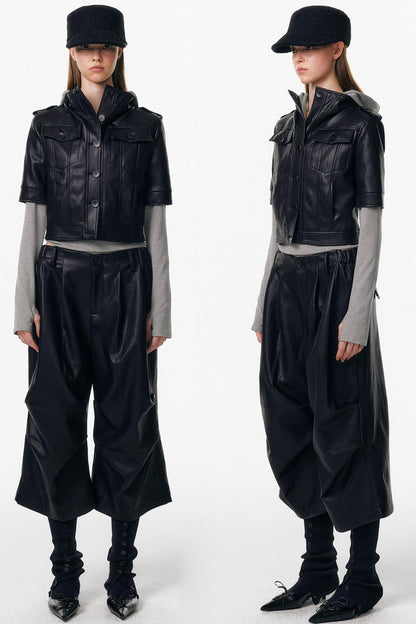 Irregular Pleated Leather Pants
