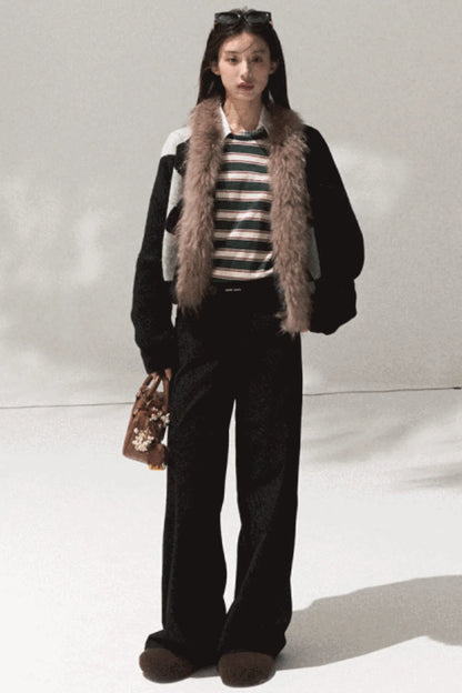 Linear Corduroy Straight Drape Pants