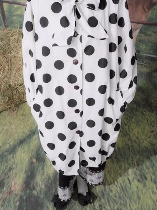 Polka-Dot-Print Mid-Length Trenchcoat 