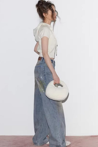 Blaue Vintage-Rosen-Jeanshose