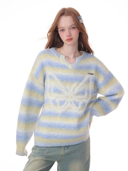 Striped Hairy Butterfly Thick Sweater