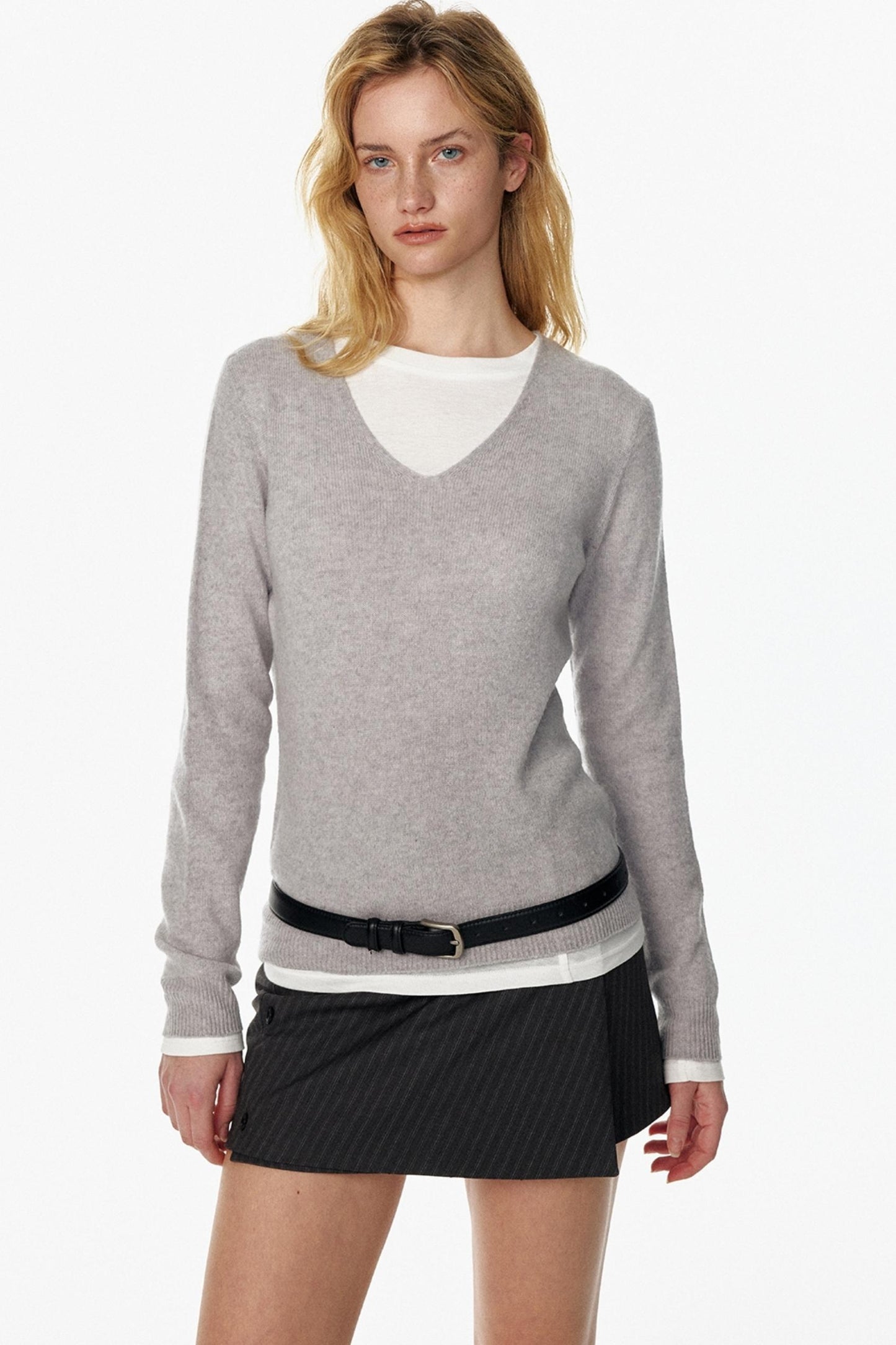 Elegant V-Neck Wool Knit Top