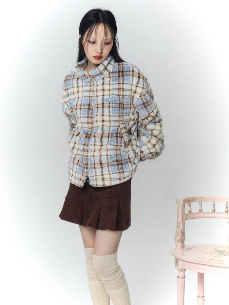 Soft Plaid Plush Thickened Jacket