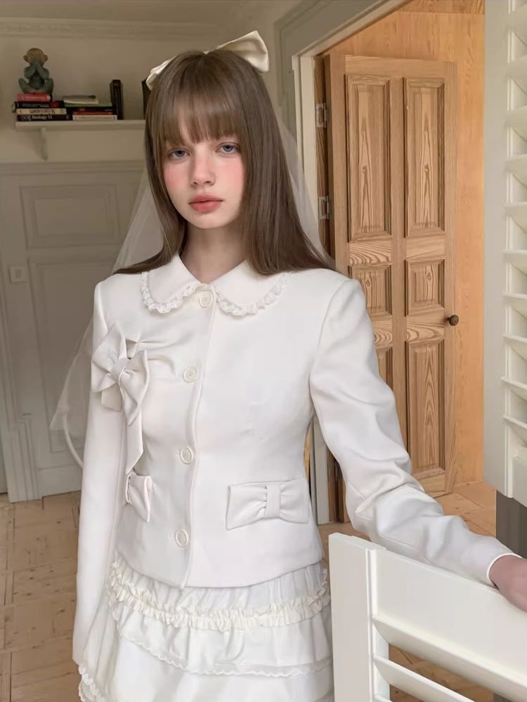 Doll neck bow lace princess design blazer