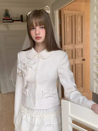 Doll neck bow lace princess design blazer