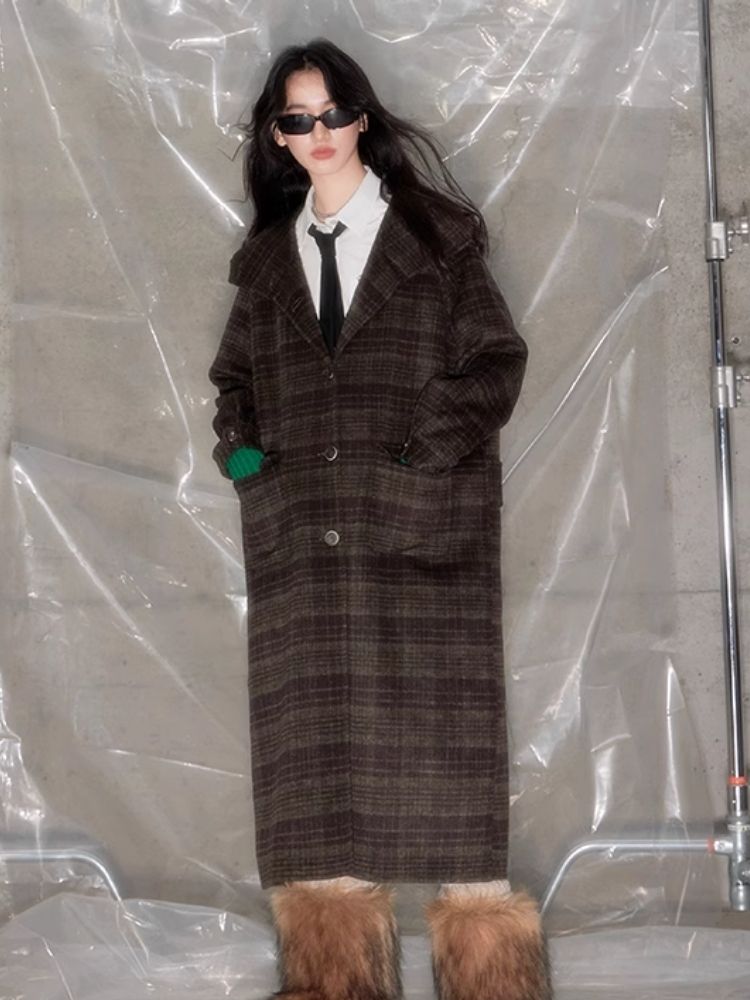 Plaid Hooded Reversible Tweed Coat