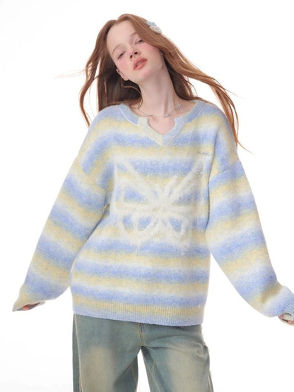 Striped Hairy Butterfly Thick Sweater