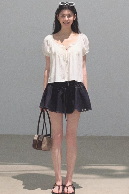 Embroidered Lyocell Puffy A-Line Skirt