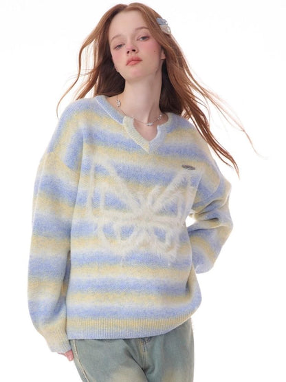 Striped Hairy Butterfly Thick Sweater