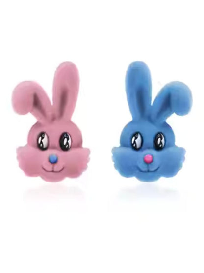 Bunny flocked resin earrings clip ring