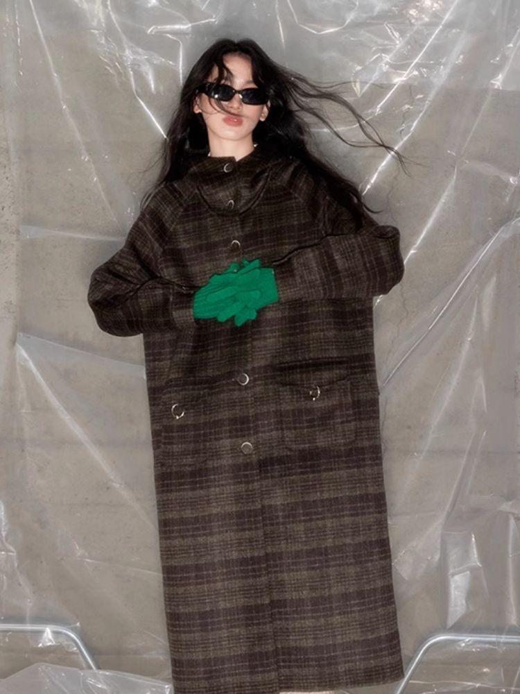 Plaid Hooded Reversible Tweed Coat