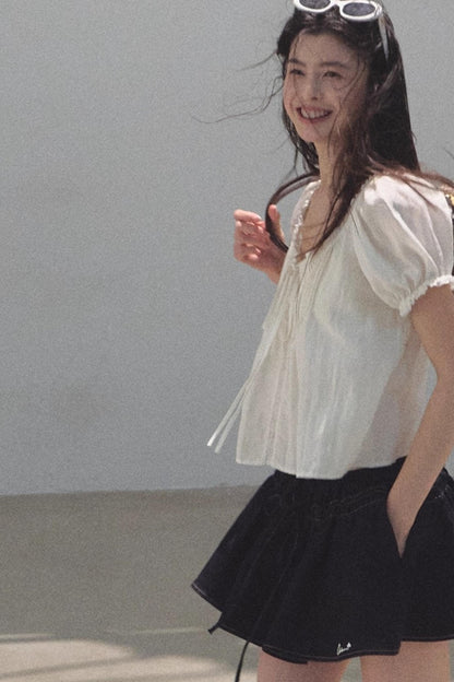 Embroidered Lyocell Puffy A-Line Skirt