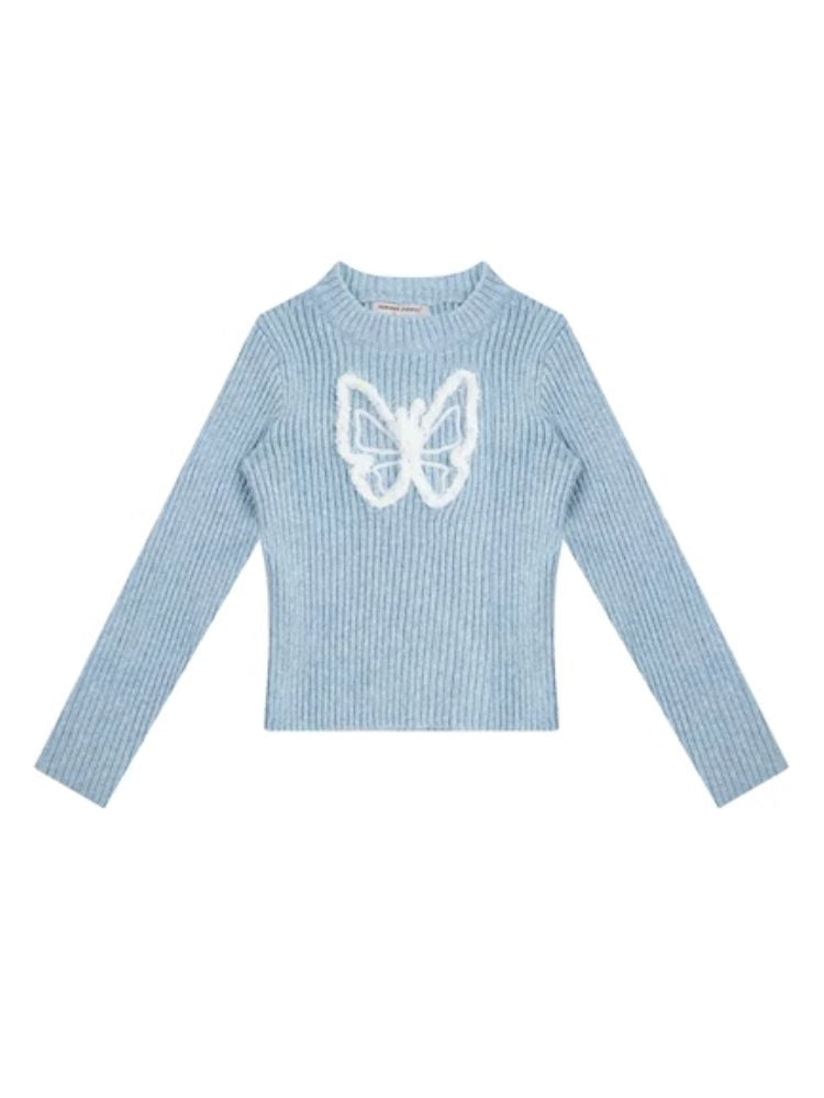 Butterfly Embroidery Long Sleeve Sweater