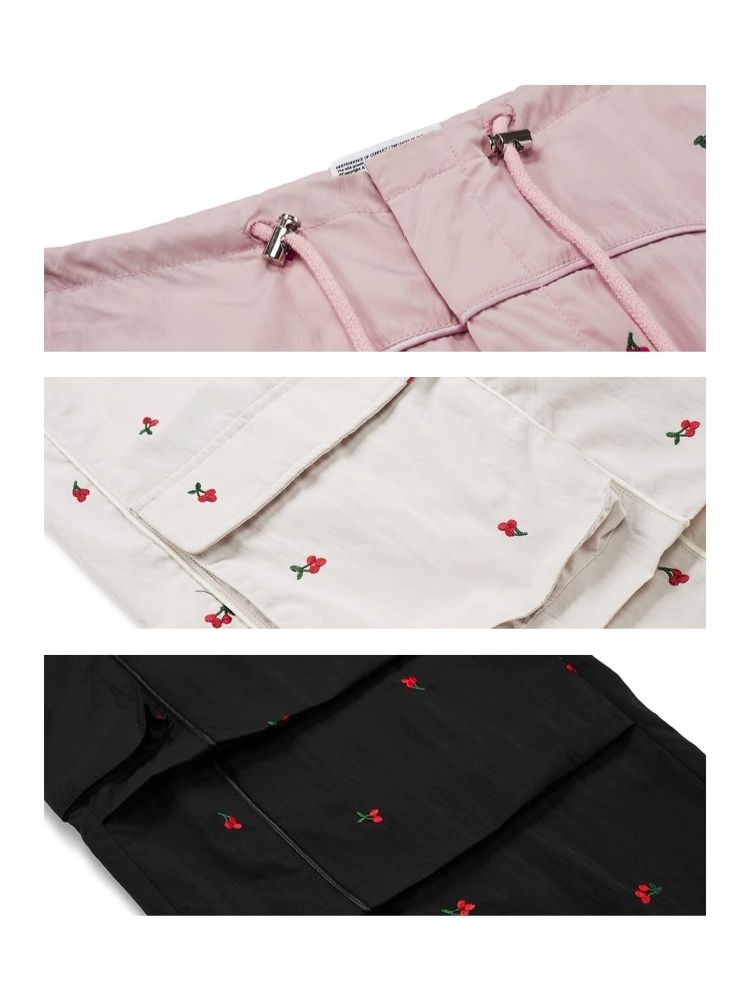 Small cherry embroidered work pants