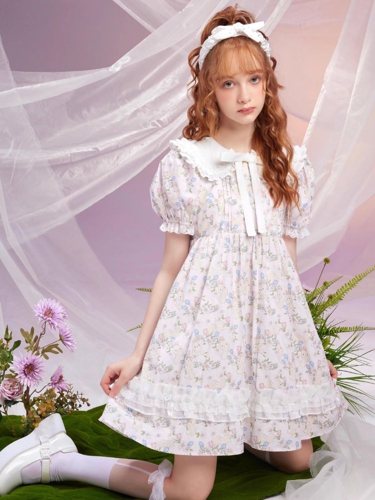 Bunny floral back bow cute doll dress