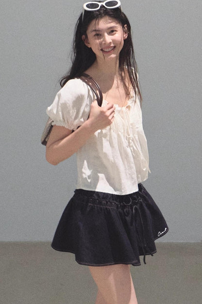 Embroidered Lyocell Puffy A-Line Skirt