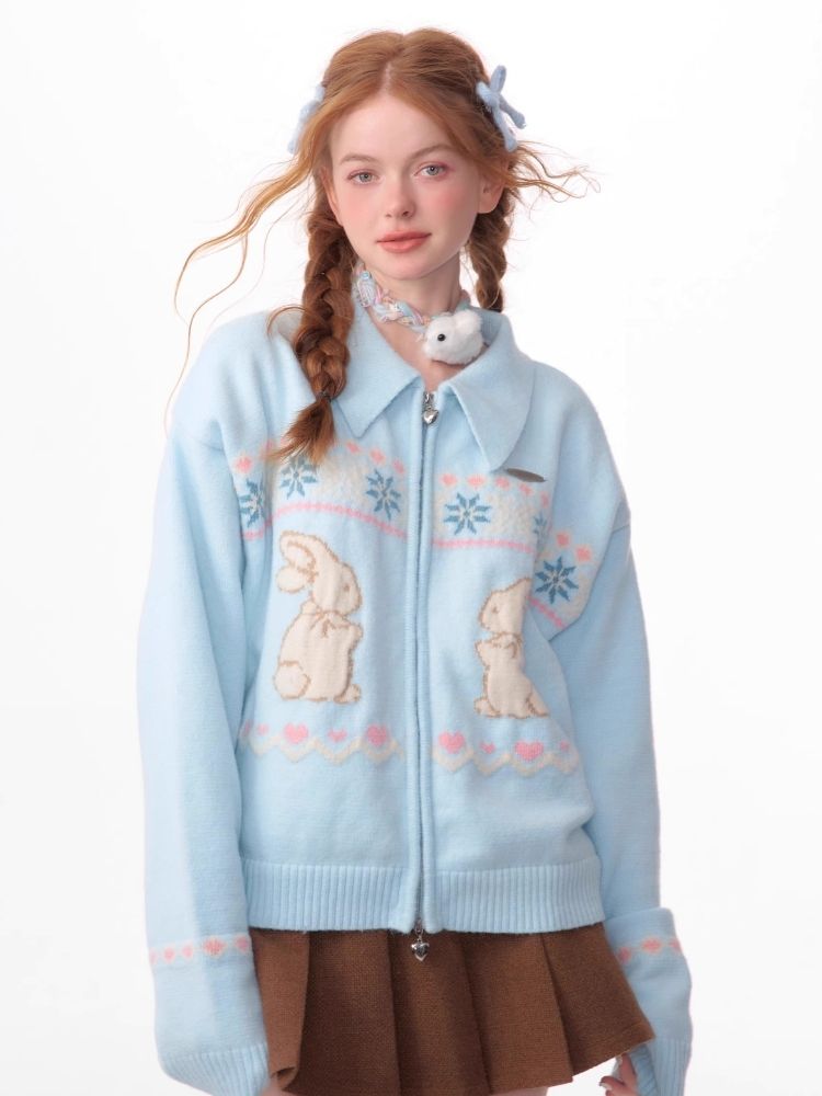 Rabbit Fair Isle polo neck zipper sweater