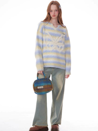 Striped Hairy Butterfly Thick Sweater